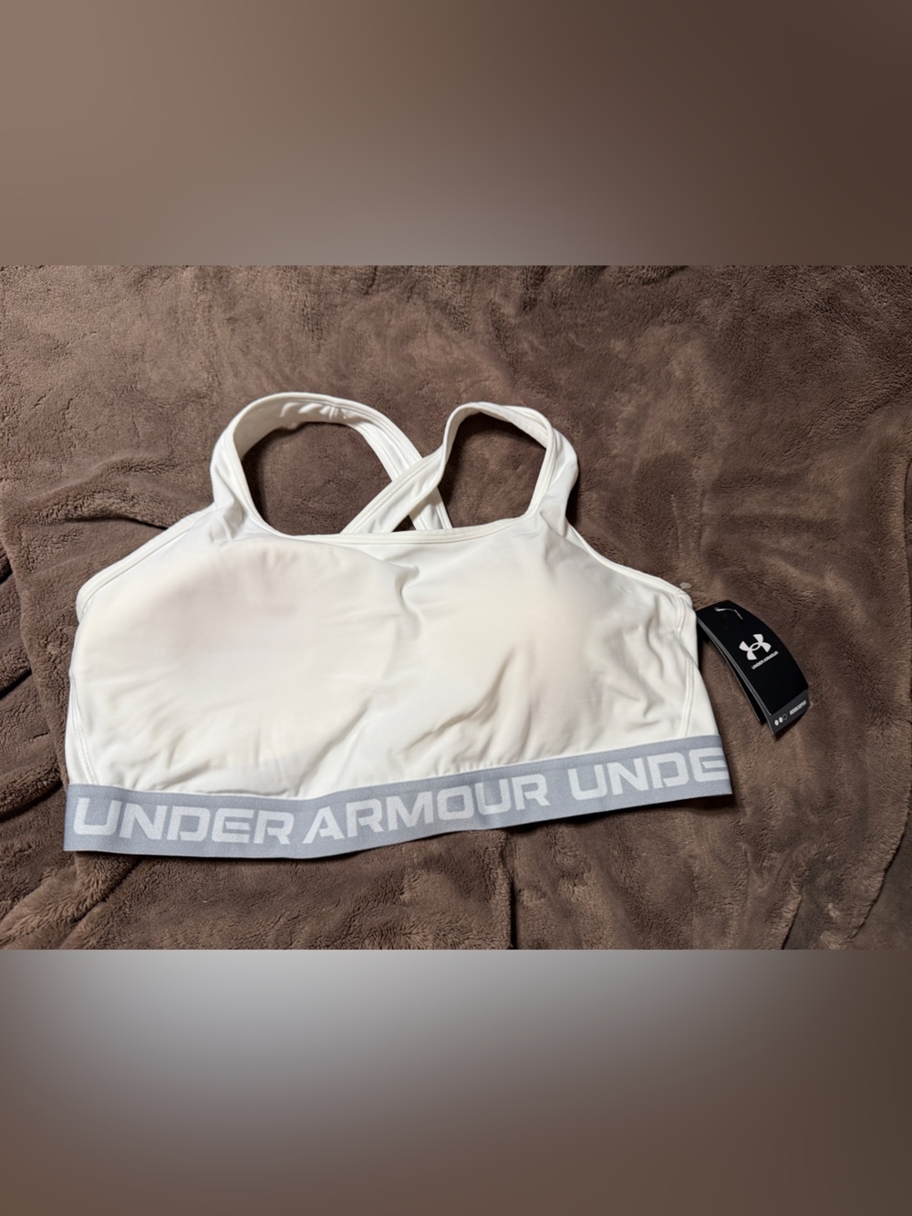 Under Armour Cream/White Sports Bra with Branded Elastic Band